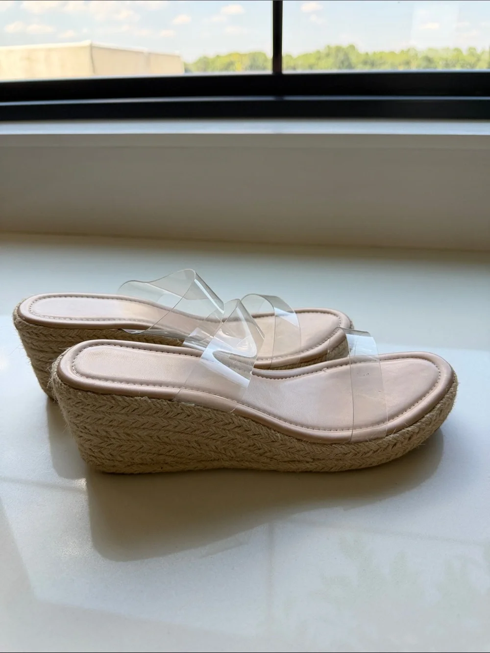 Clear Strap Nude Espadrille Slide Sandals - Women's